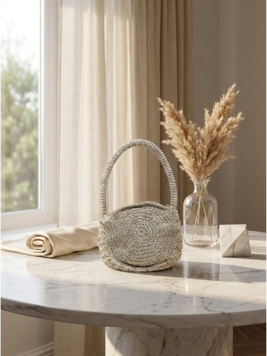 Moonloop Crochet Mini Bag – Handmade Round Handle Purse - GAIIA