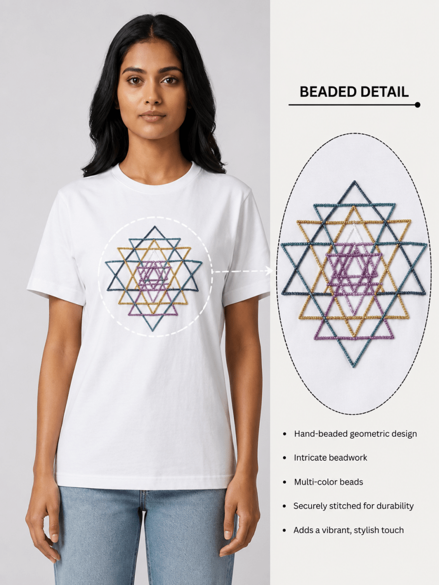 Multicolour Beaded Sri Yantra Cotton T-Shirts - GAIIA