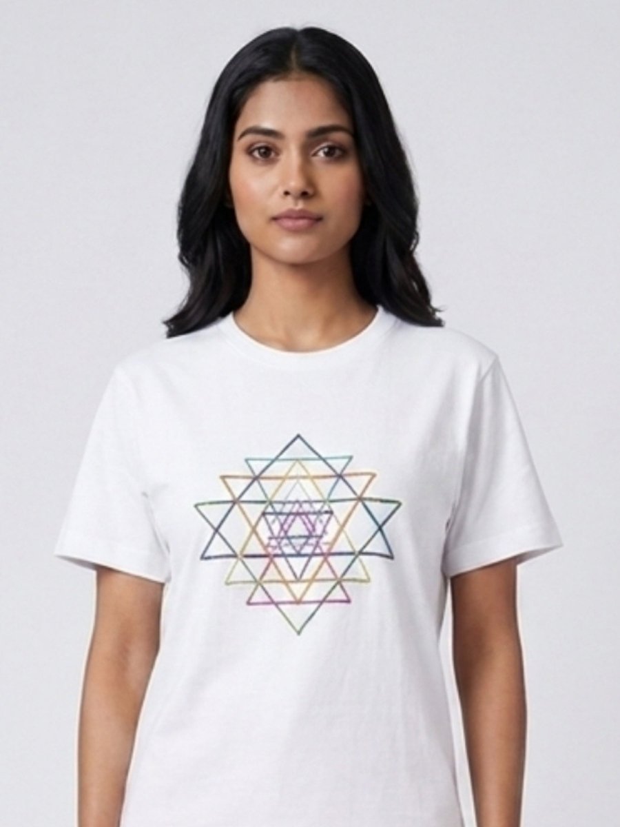 Multicolour Beaded Sri Yantra Cotton T-Shirts - GAIIA