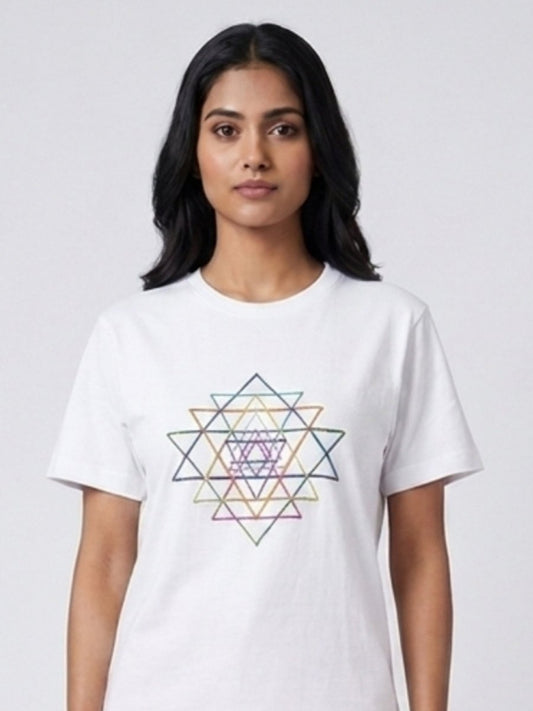 Multicolour Beaded Sri Yantra Cotton T-Shirts - GAIIA