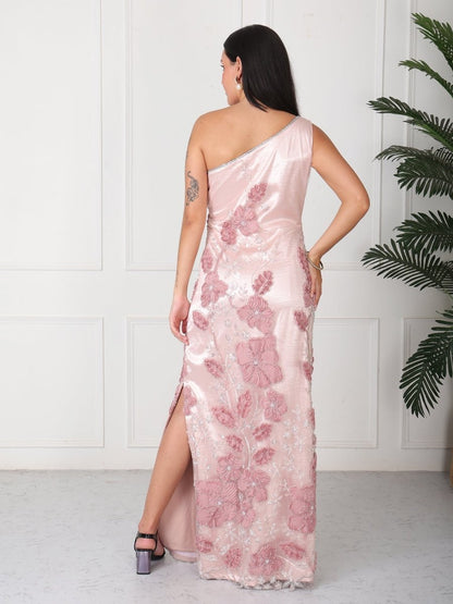 Peach Embellished One Shoulder Maxi Dress - GAIIA