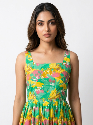 Petal Pop Square Neck Cotton Dress - GAIIA
