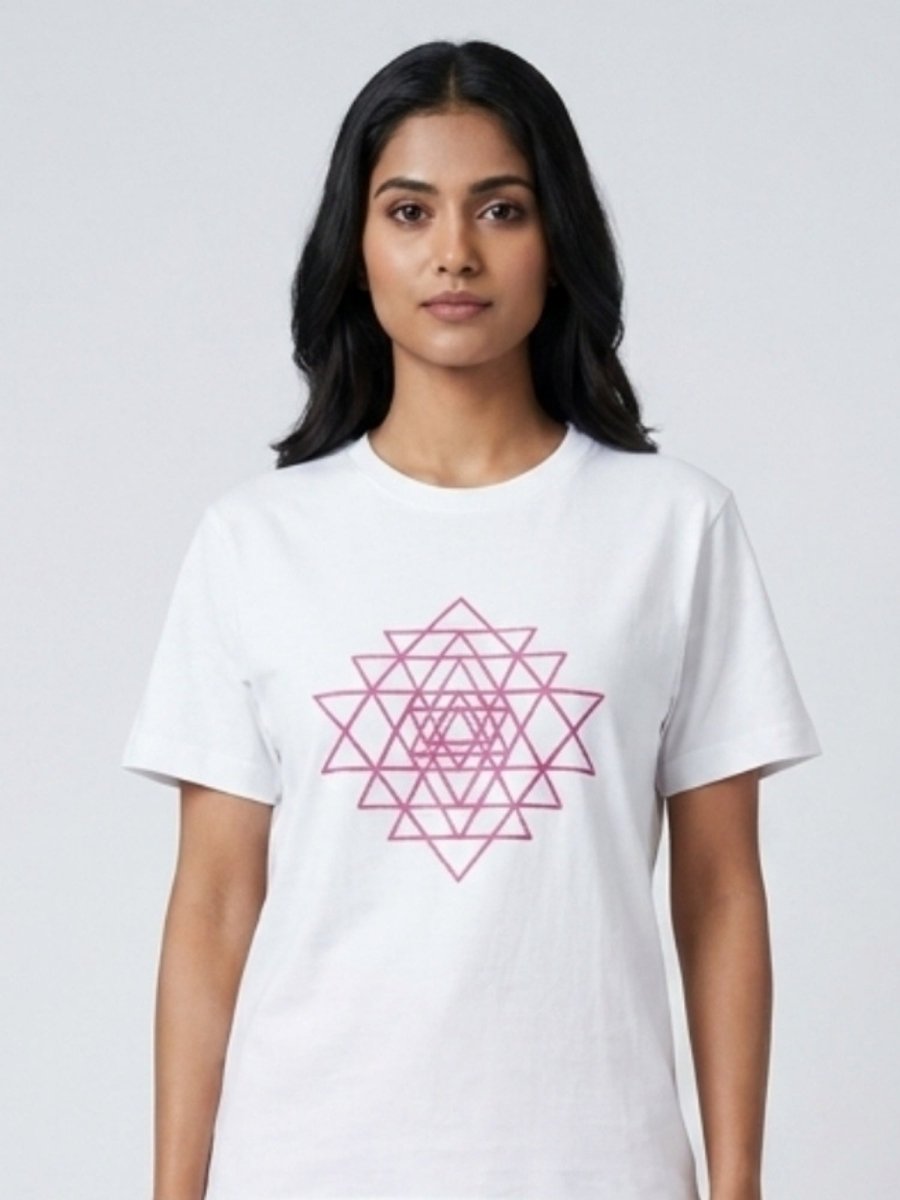 Pink Beaded Sri Yantra Cotton T-Shirts - GAIIA