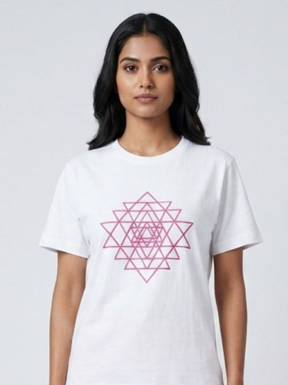 Pink Beaded Sri Yantra Cotton T-Shirts - GAIIA