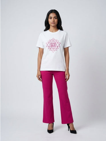 Pink Beaded Sri Yantra Cotton T-Shirts - GAIIA