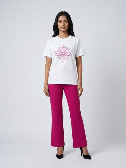 Pink Beaded Sri Yantra Cotton T-Shirts - GAIIA