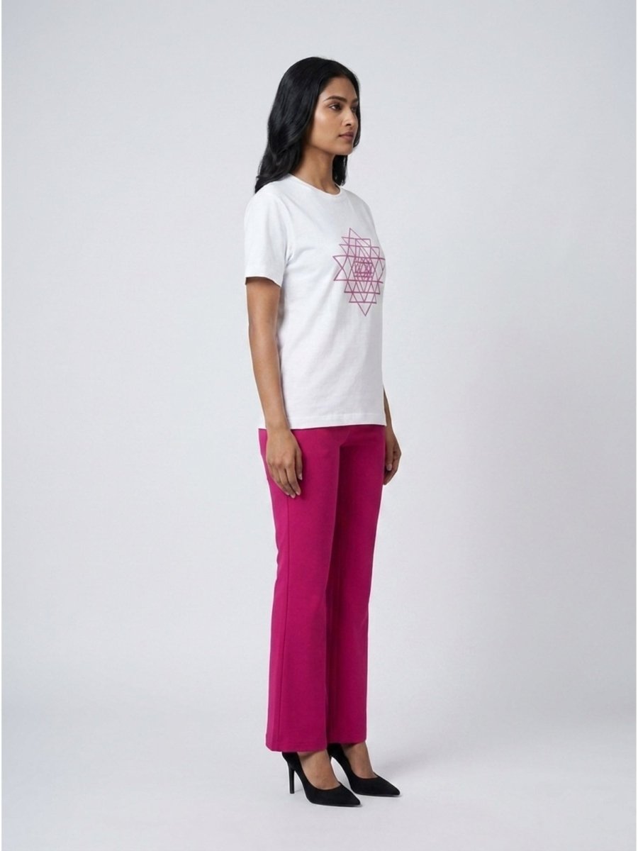 Pink Beaded Sri Yantra Cotton T-Shirts - GAIIA