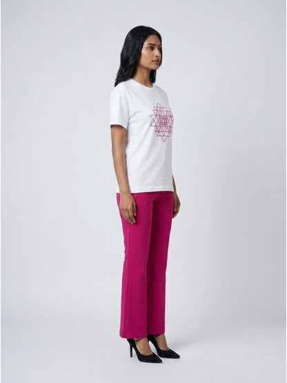 Pink Beaded Sri Yantra Cotton T-Shirts - GAIIA