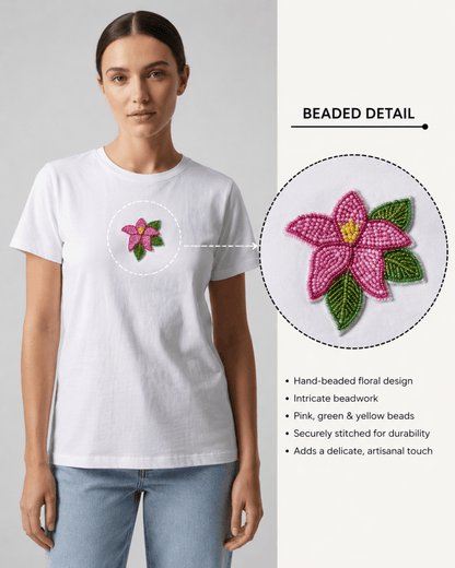 Pink Hand Beaded Lily T-Shirt - GAIIA