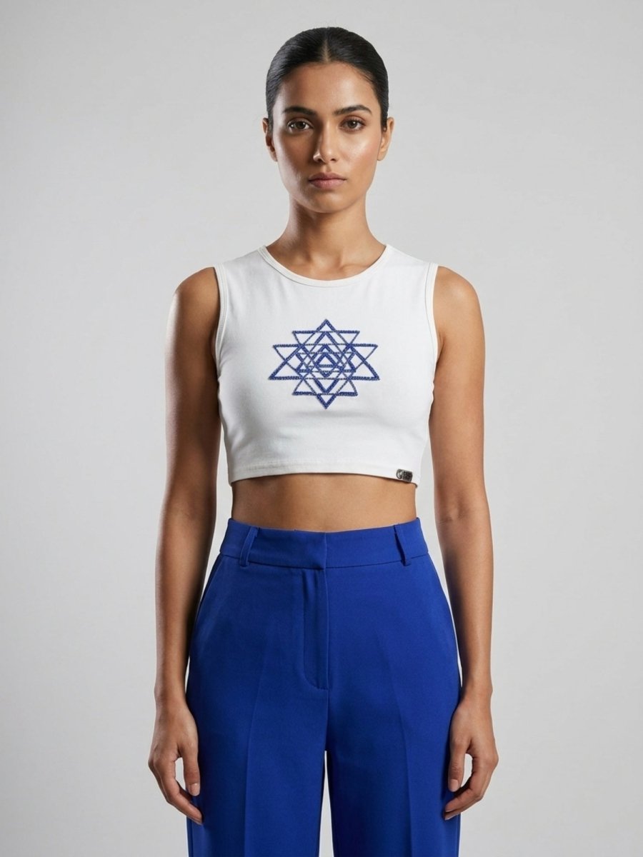 Purple Beaded Sri Yantra Cotton Tank Top - GAIIA