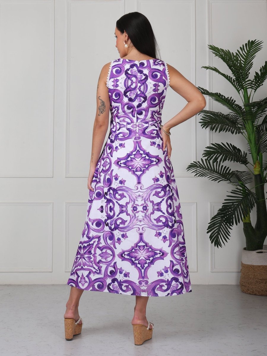 Purple Printed Cotton Maxi Dress - GAIIA