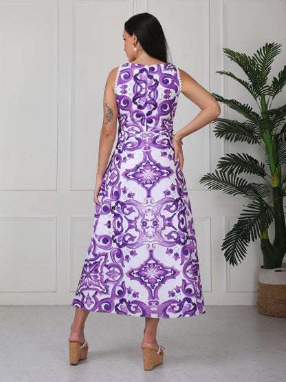 Purple Printed Cotton Maxi Dress - GAIIA