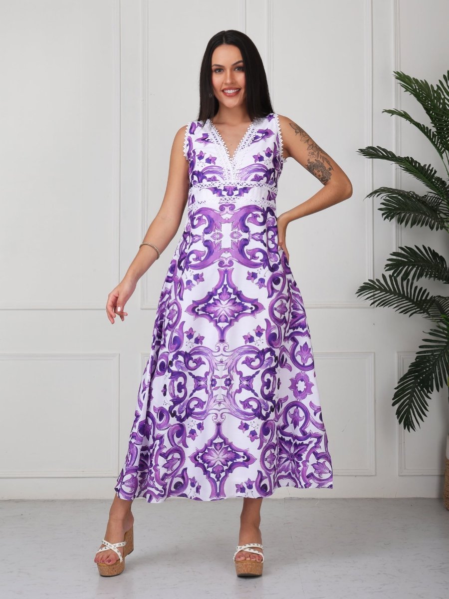 Purple Printed Cotton Maxi Dress - GAIIA