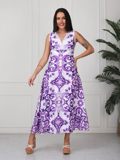 Purple Printed Cotton Maxi Dress - GAIIA