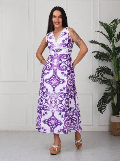 Purple Printed Cotton Maxi Dress - GAIIA