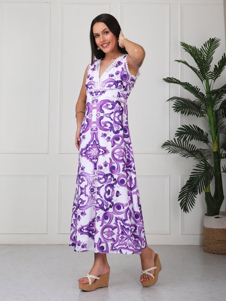 Purple Printed Cotton Maxi Dress - GAIIA