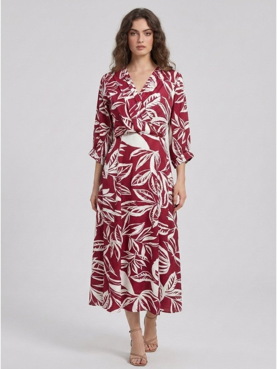 Red Floral Printed Satin Maxi Dress - GAIIA