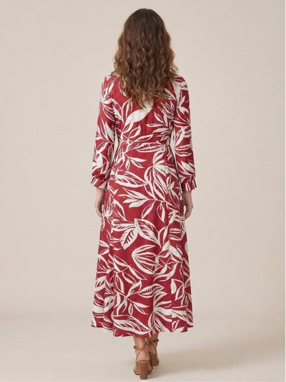 Red Floral Printed Satin Maxi Dress - GAIIA