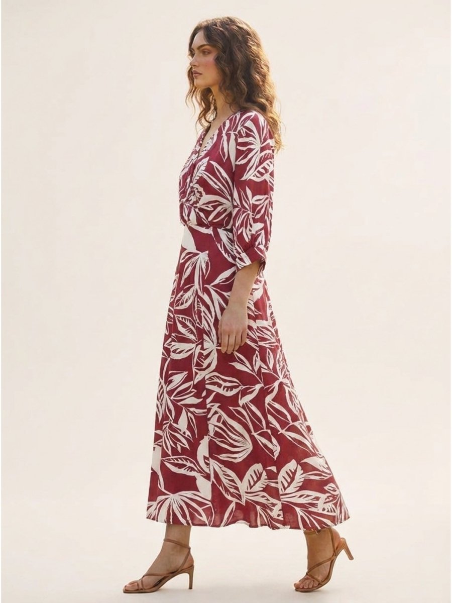 Red Floral Printed Satin Maxi Dress - GAIIA