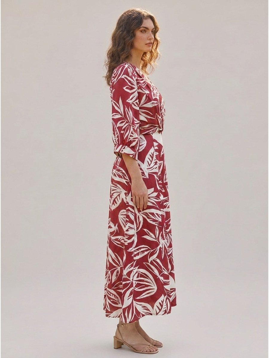 Red Floral Printed Satin Maxi Dress - GAIIA