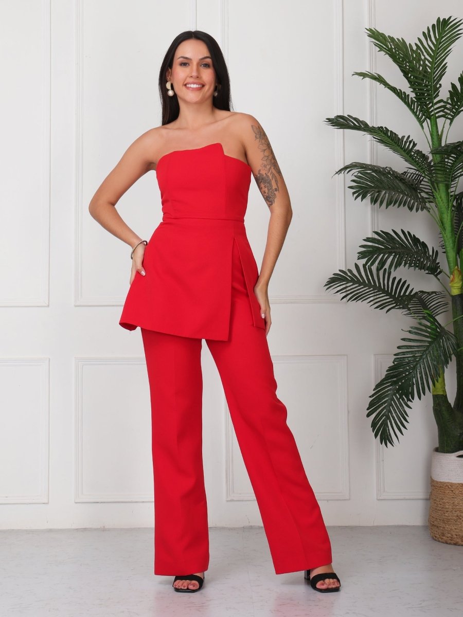 Red Solid Vanillia - Strapless Co - Ord Set - GAIIA