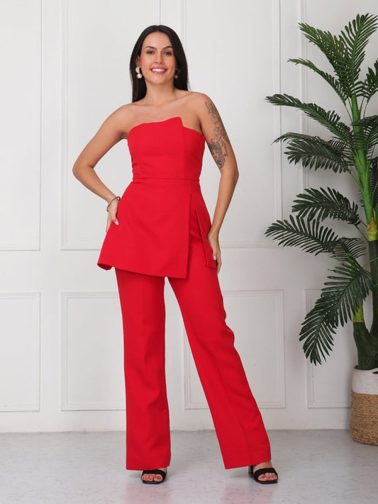 Red Solid Vanillia - Strapless Co - Ord Set - GAIIA