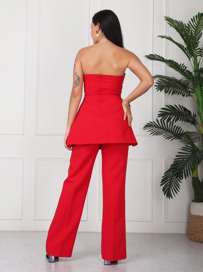 Red Solid Vanillia - Strapless Co - Ord Set - GAIIA