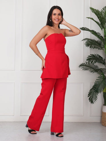 Red Solid Vanillia - Strapless Co - Ord Set - GAIIA