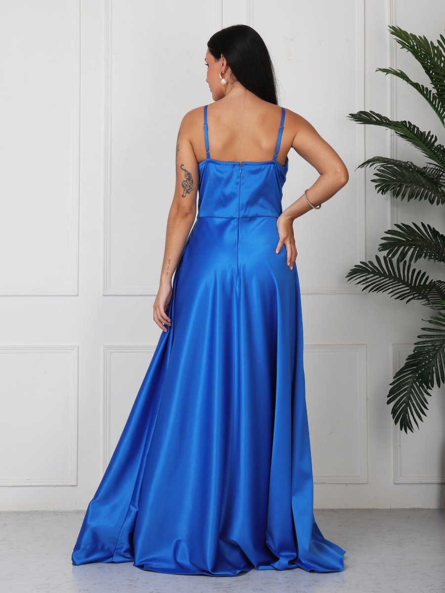 Royal Blue Solid Corset Style Maxi Dress - GAIIA