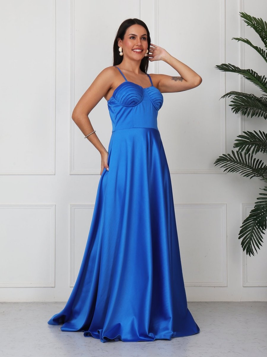 Royal Blue Solid Corset Style Maxi Dress - GAIIA