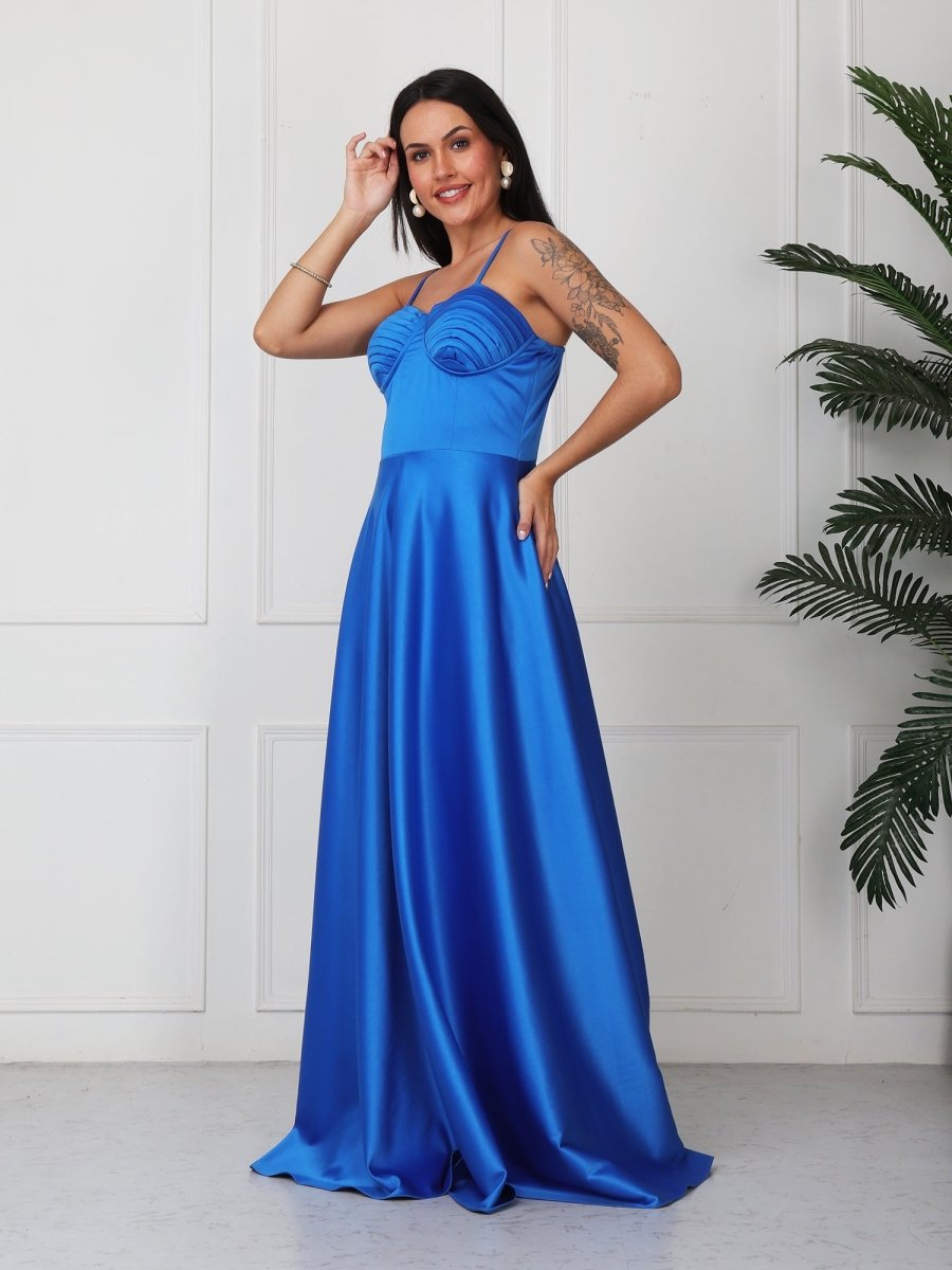 Royal Blue Solid Corset Style Maxi Dress - GAIIA