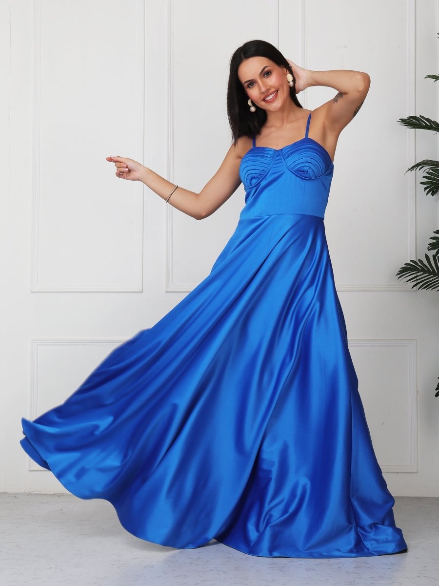 Royal Blue Solid Corset Style Maxi Dress - GAIIA