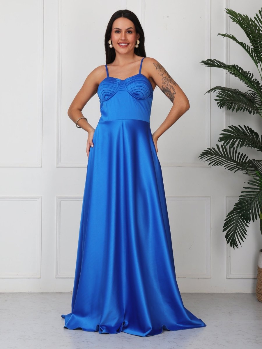 Royal Blue Solid Corset Style Maxi Dress - GAIIA