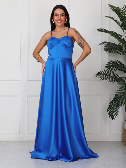 Royal Blue Solid Corset Style Maxi Dress - GAIIA