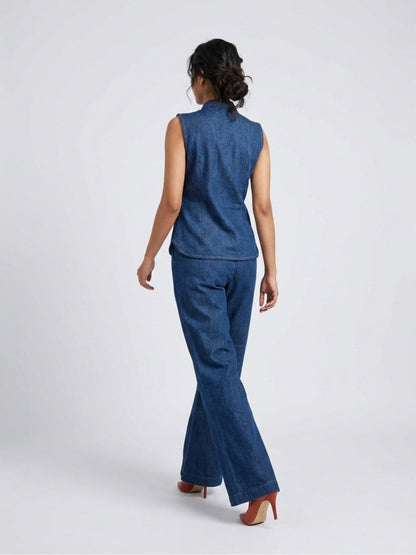 Royal Dark Blue Floral Thread Denim Co - Ord Set - GAIIA
