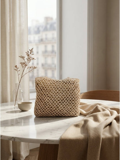 Soft Ivory Net Tote with Gold Embroidery - GAIIA