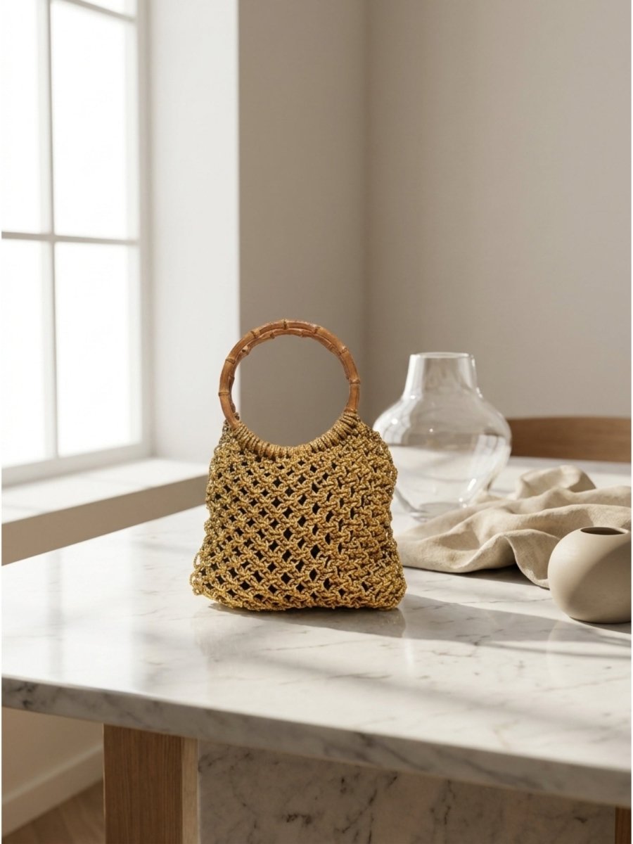 Solara Handwoven Bamboo Handle Mini Tote - GAIIA