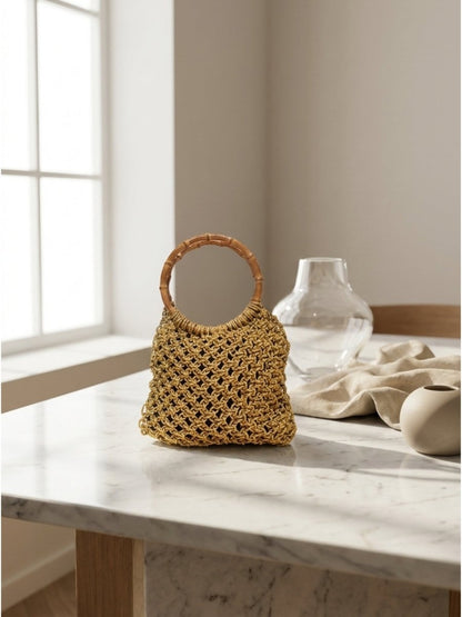 Solara Handwoven Bamboo Handle Mini Tote - GAIIA