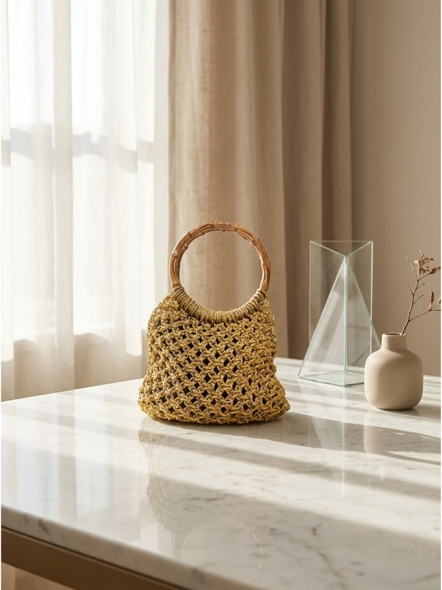 Solara Handwoven Bamboo Handle Mini Tote - GAIIA