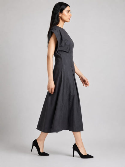 Urban Grace Charcoal Structured Midi Dress - GAIIA