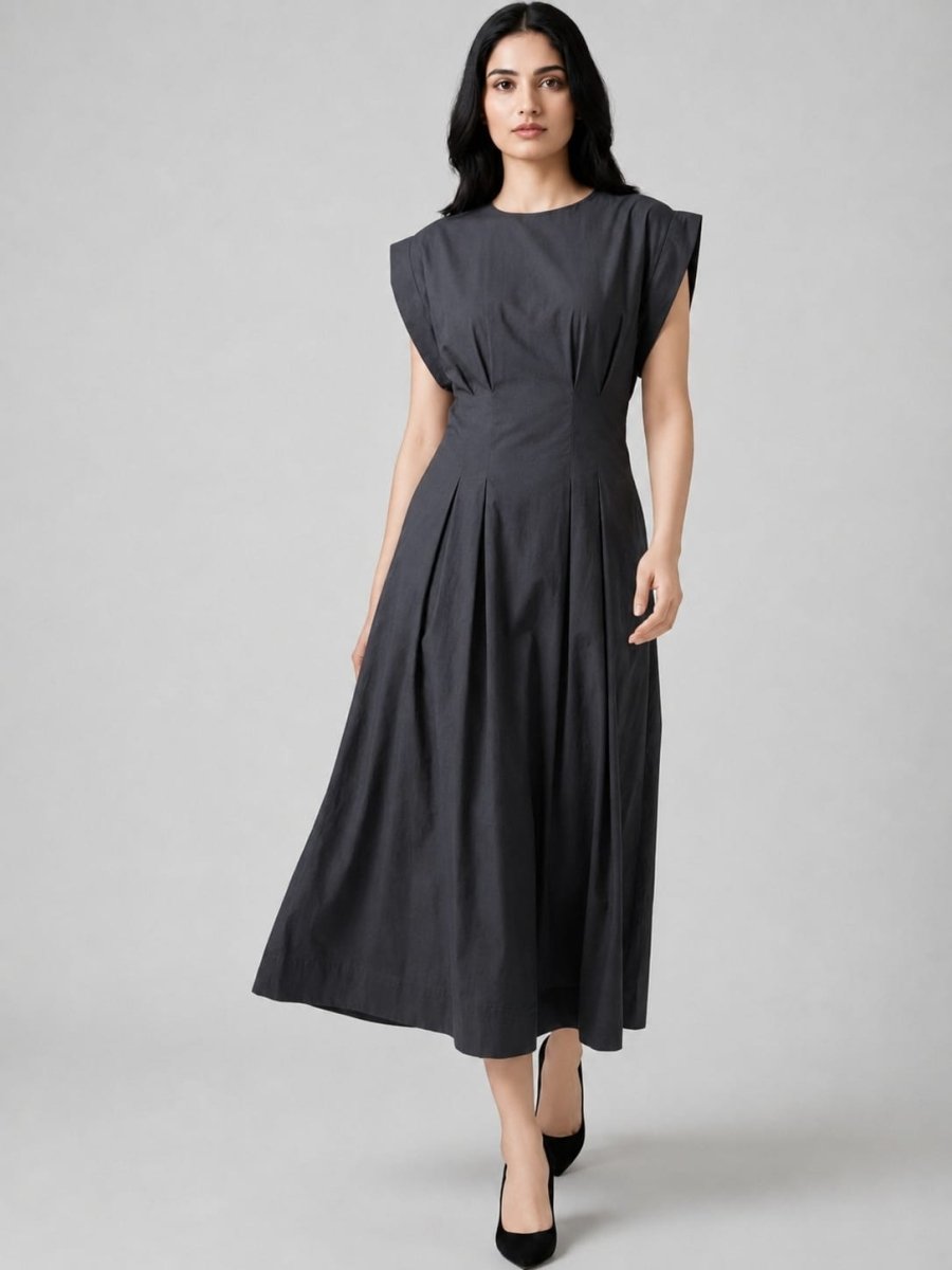 Urban Grace Charcoal Structured Midi Dress - GAIIA