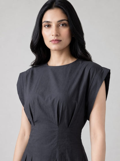 Urban Grace Charcoal Structured Midi Dress - GAIIA
