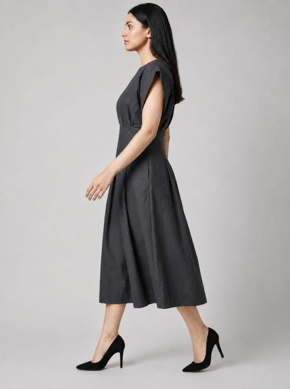 Urban Grace Charcoal Structured Midi Dress - GAIIA