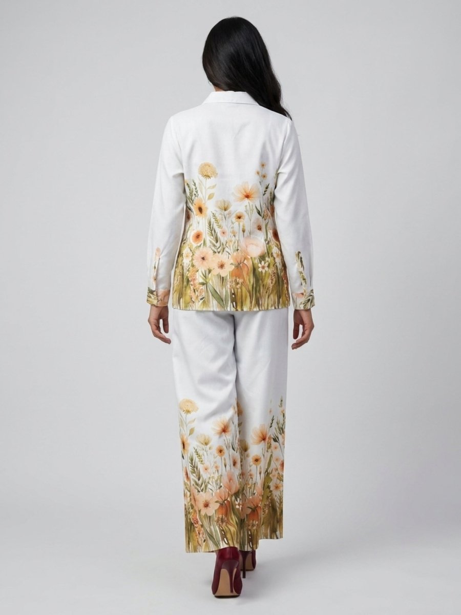 White Floral Print Shirt With Palazzo Co - Ord Set - GAIIA