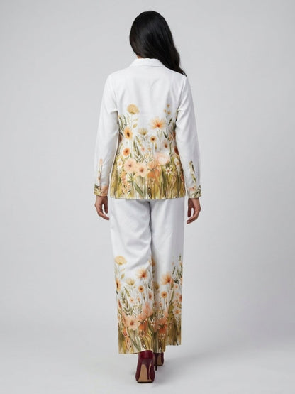 White Floral Print Shirt With Palazzo Co - Ord Set - GAIIA