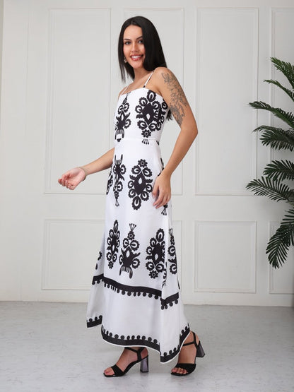 White Floral Printed Strap Maxi Dress - GAIIA
