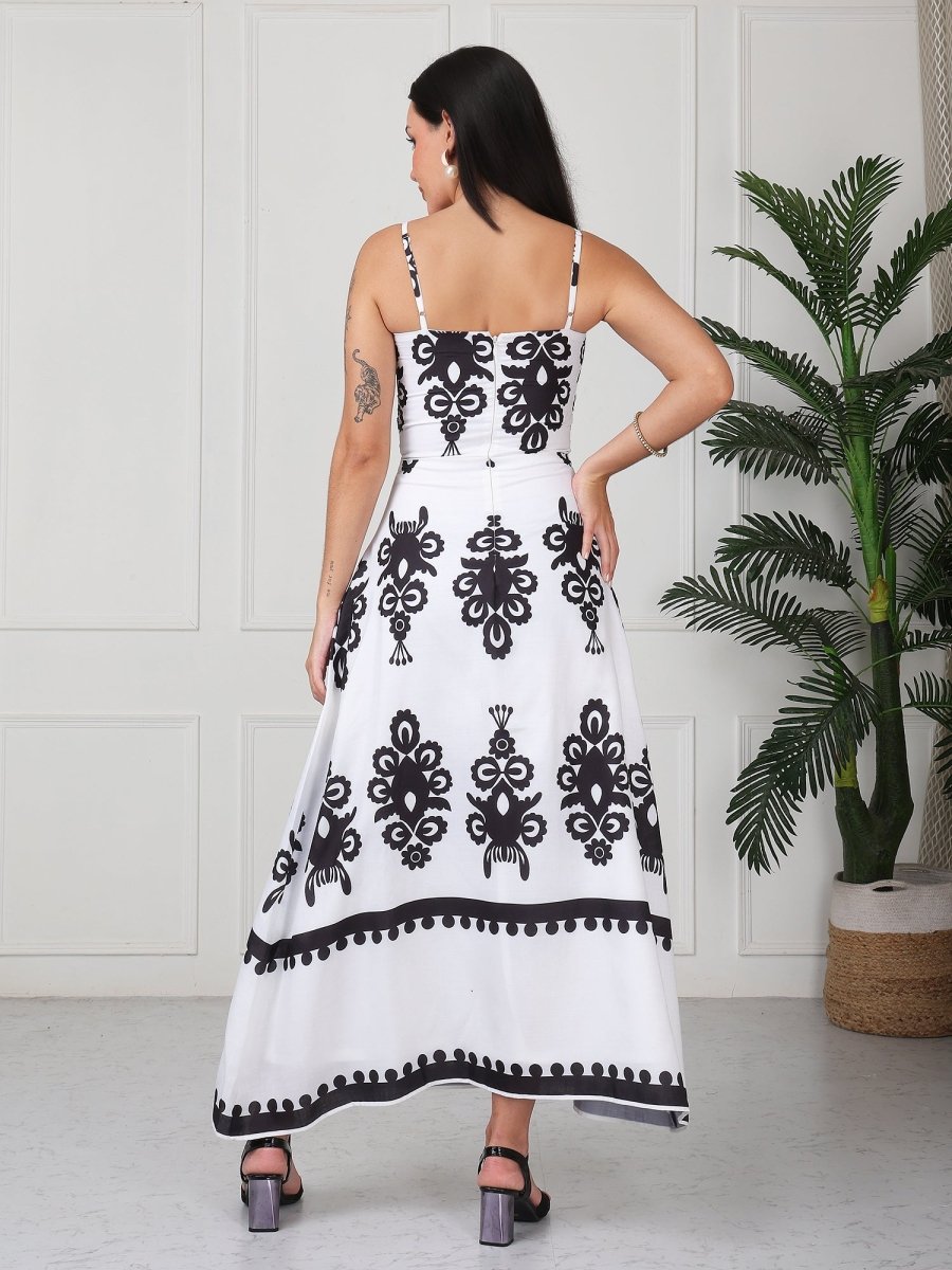 White Floral Printed Strap Maxi Dress - GAIIA