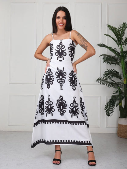White Floral Printed Strap Maxi Dress - GAIIA