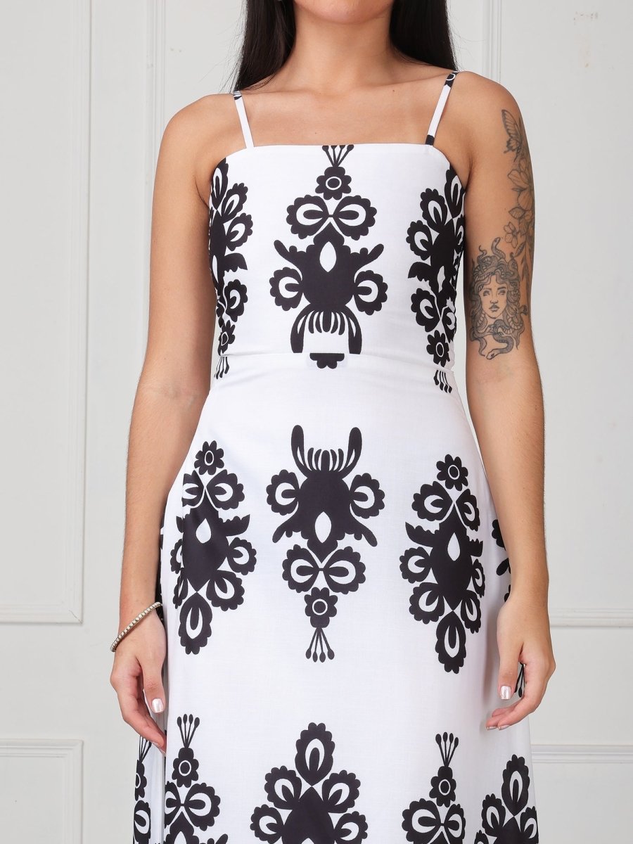 White Floral Printed Strap Maxi Dress - GAIIA