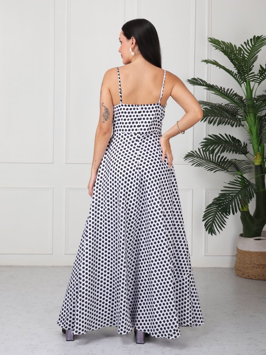 White Polka Print Strap Maxi Dress - GAIIA